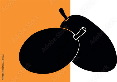 Minimalist black olives illustration against a bold orange and white geometric background