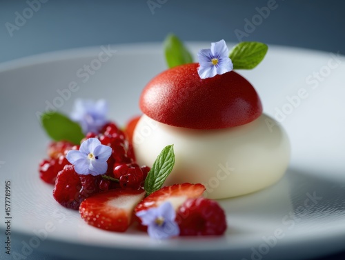 A gourmet dessert, intricate plating, delicate, sweet treat