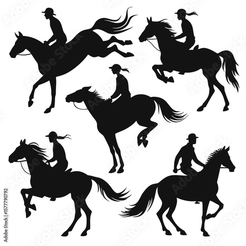 Format: Title: Horse Rider Silhouettes Galloping Jumping Trotting