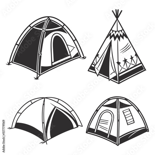 Four Black Tent Silhouettes camping shelter