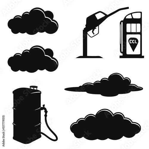 Gas pump fuel tank and clouds gas station fuel pump