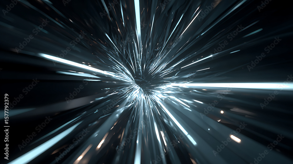Fototapeta premium Streaks of light create a sense of warp speed travel through space