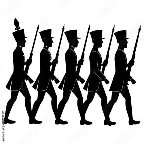 Marching soldiers in uniform with spears silhouette