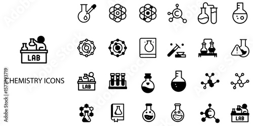 Chemistry simple concept 24 color icons set .Vector illustration.
