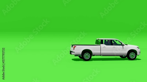 Pickup truck isolated on green chroma background, full side view