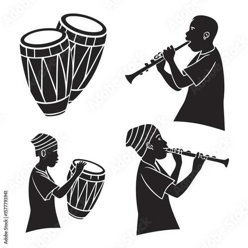 Musicians playing drums and flutes vector