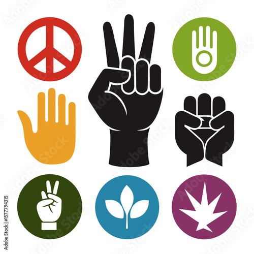 Peace fist open palm victory sign symbols hand gesture