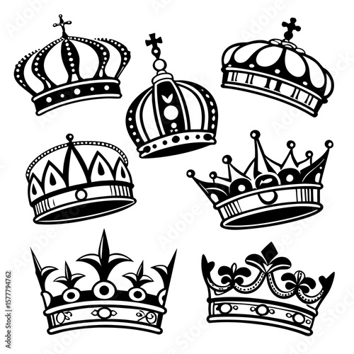Royal crowns ornate black and white collection regal