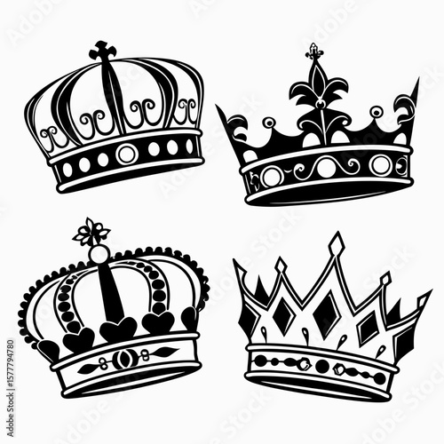 Royal crowns ornate regal symbols vector
