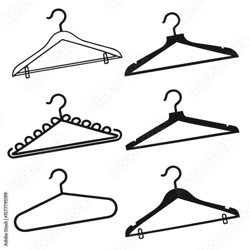Six black clothing hanger silhouettes clothing hangers