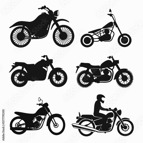 Six diverse motorcycle silhouettes motorbike cruiser