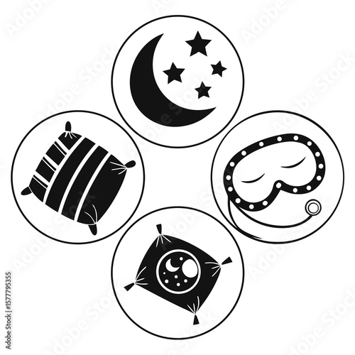 Sleep and dream icons crescent moon stars pillow eye mask