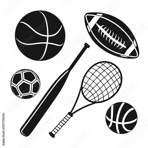 Sports equipment collection basketball soccer ball