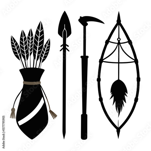 Tribal hunting tools and weapons vector