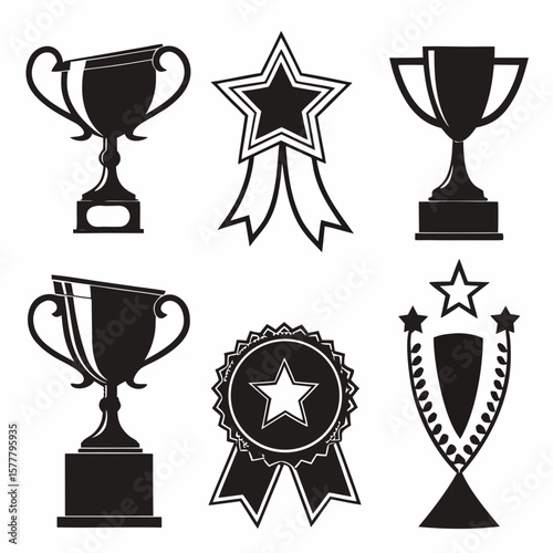 Trophy and medal award icons winner champion