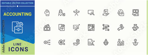 Accounting icon set. Includes symbols for payment, deposit, commerce, business, bank, market and more. Finance And Business line icon. Minimal icons collection. Editable vector art.