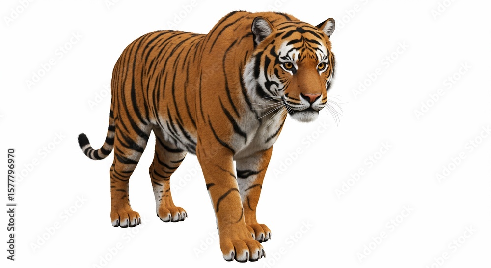 Obraz premium Animal Tiger Standing and Looking Forward on Isolated White Background