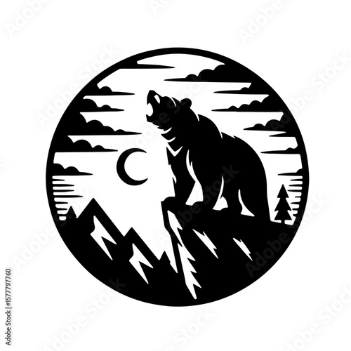 Bear on Mountain Peak Silhouette