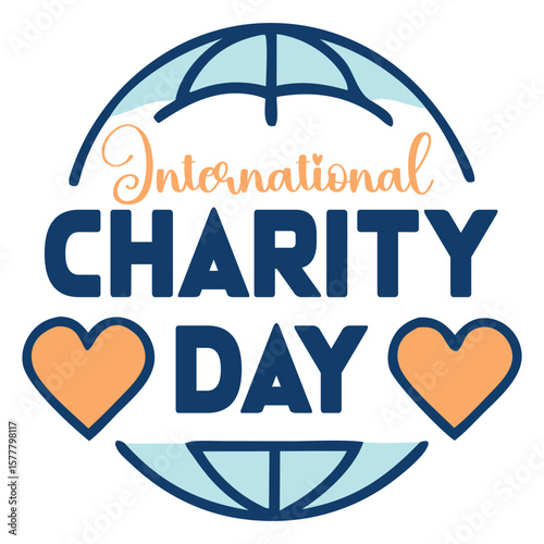 International Charity Day Graphic with Globe and Hearts in Blue and Peach