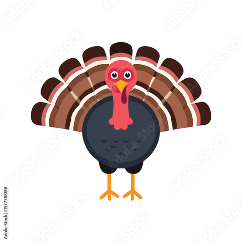 Cartoon turkey with fanned tail feathers bird fowl