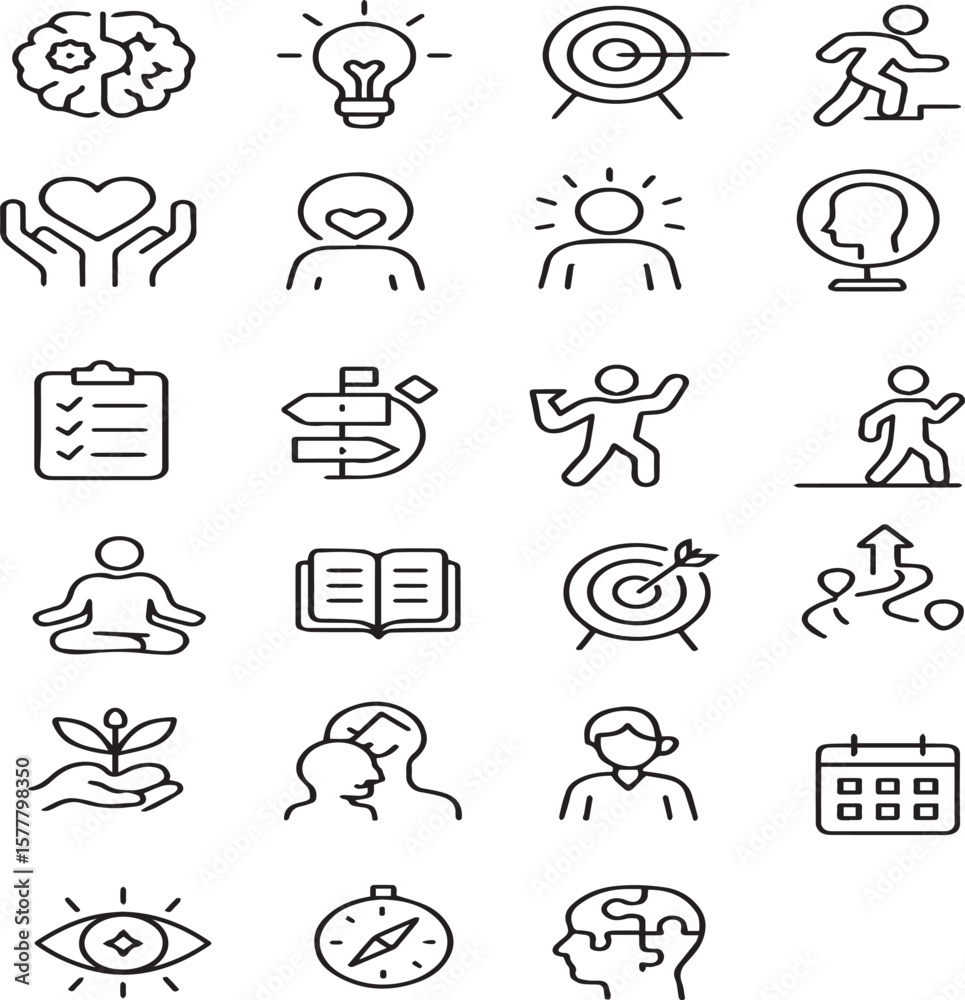 Fototapeta premium “Hand Drawn Growth & Idea Icons | Minimal Black Line Sketch Vector Set”