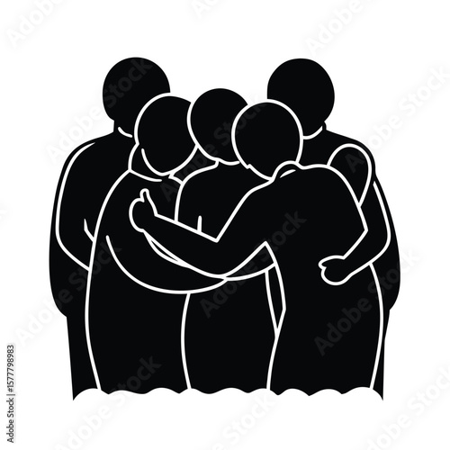 Handdrawn a group people hugging each other with arms around vector