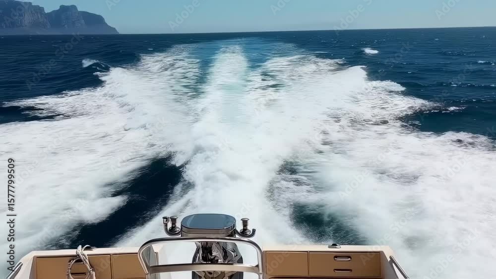 Yacht Sailing: Wake Turbulence on Blue Ocean, Coastal Mountain View