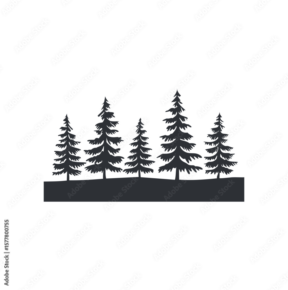 Obraz premium Dark evergreen trees silhouette against white background pine trees forest
