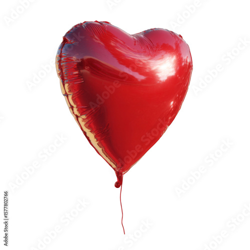 Bright Red Heart-Shaped Balloon Floating Against a Simple Background, Perfect for Celebrations or Love-themed Designs
