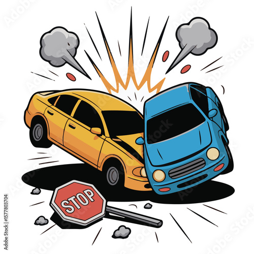 Yellow vintage accident car vector illustration