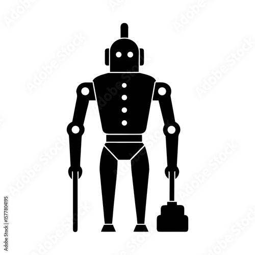 Retro robot vintage automation futuristic android vector icon silhouette