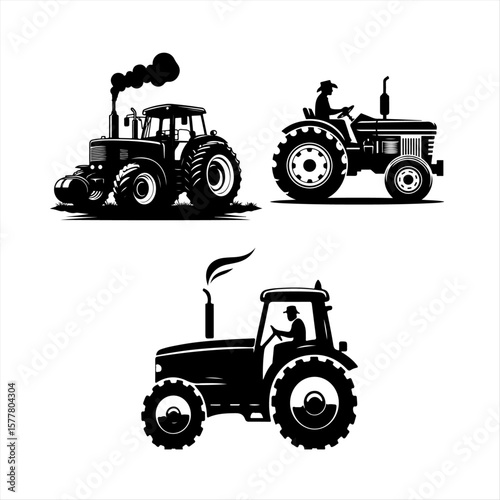 Flat vector illustration of cultivator tractor on farmland