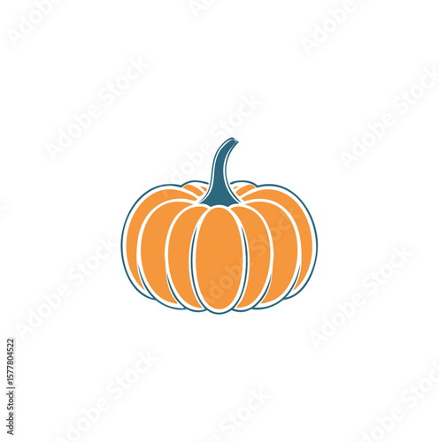 Orange pumpkin with teal stem and outline vector