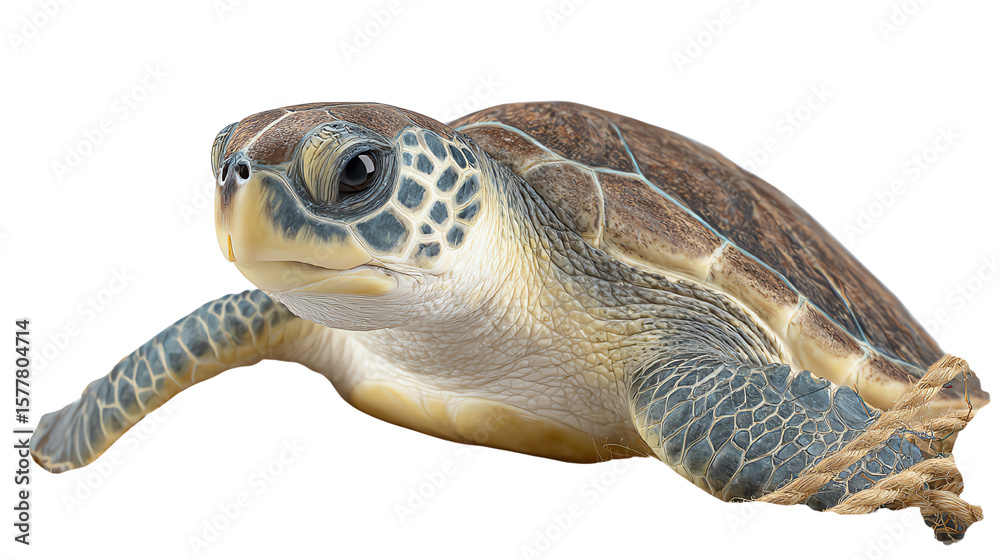 Obraz premium A detailed, close-up image of a sea turtle against a white isolated background.