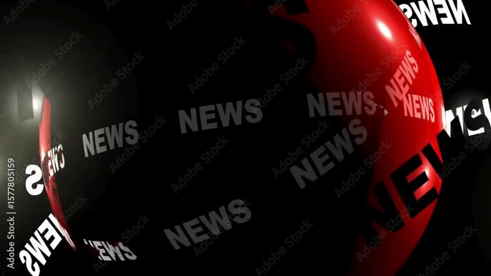 NEWS word displayed on a rotating red sphere 