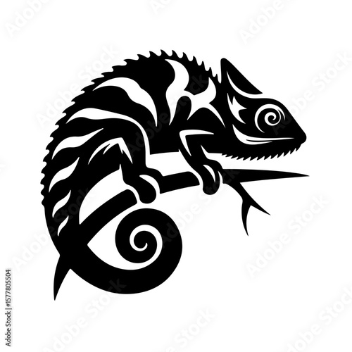 Chameleon on Curved Branch Silhouette