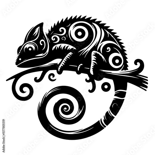 Chameleon on Curved Branch Silhouette