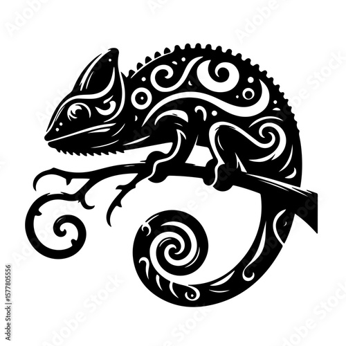 Chameleon on Curved Branch Silhouette