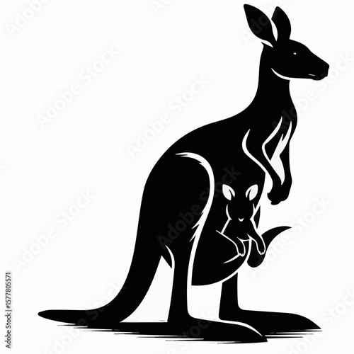 Kangaroo with Baby in Pouch Silhouette