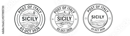 Sicily Postmark Stamp Design – Italy Travel Vintage Circular Date Label Art