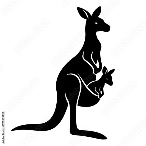 Kangaroo with Baby in Pouch Silhouette