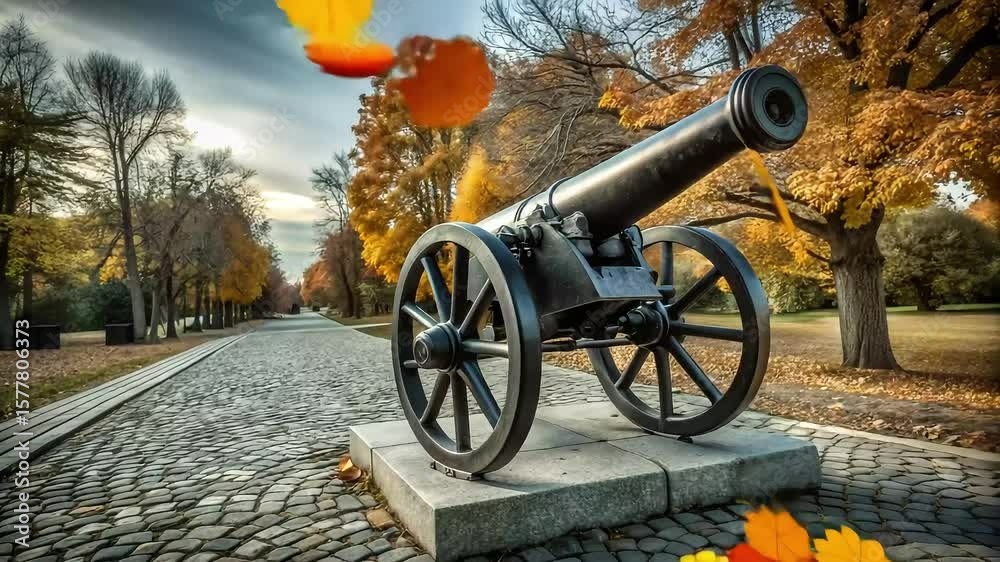 Historic Cannon in Autumn Park | Peaceful 4K Cinematic Fall Animation