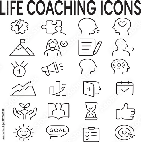 Life Coaching Line Icons | Minimal Black Vector Set for Growth & Mindset