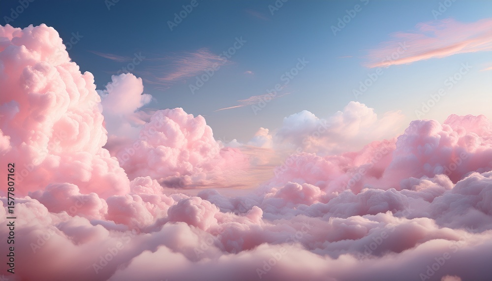 Obraz premium a dreamy fantasy sky with sugar cotton like pink pastel clouds creating a whimsical and ethereal background