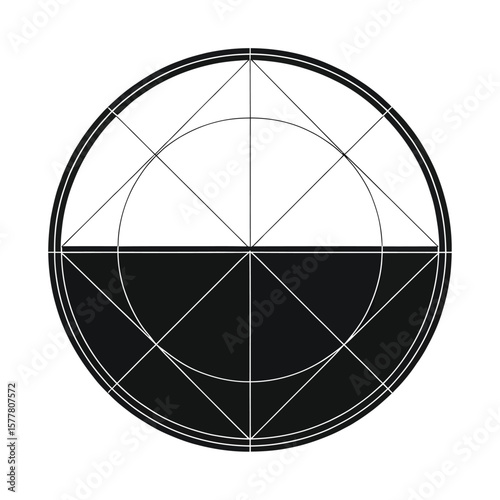 Black and white geometric circle with internal lines
