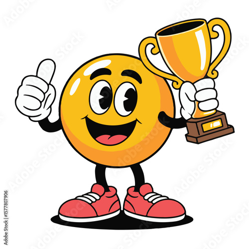Funny cartoon character with a winner cup trophy and gold medal vector illustration