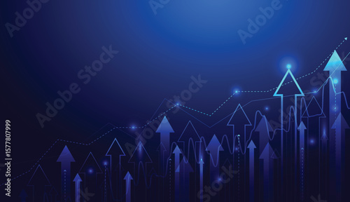 Trading stock market chart business investment growth arrow up and profit. illustration technology background.