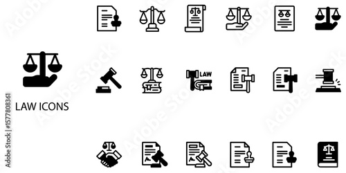Law simple concept 24 color icons set .Vector illustration.