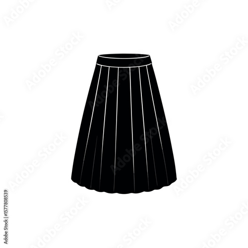 Black pleated midi skirt for fashion and wardrobe concept Line Art Vector Illustration