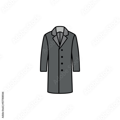 Charcoal gray wool overcoat for winter fashion theme Line Art Vector Illustration